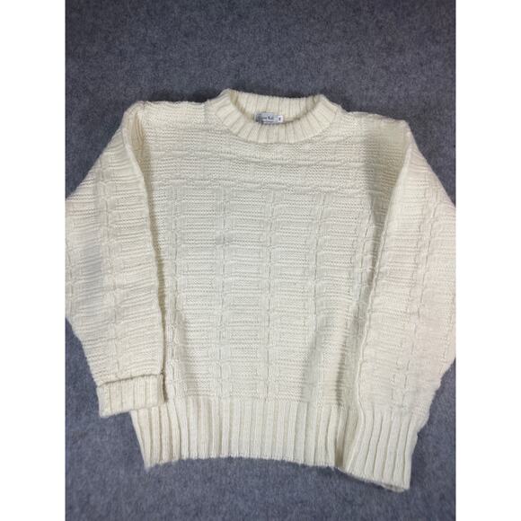 VINTAGE 70s Bascom Hall Sweater Womens Medium Beige Waffle Knit Pullover Jumper - Picture 1 of 4